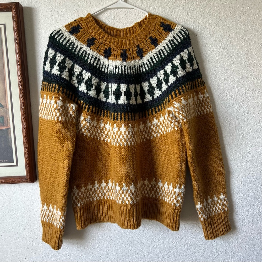 LUCKY BRAND Fair Isle Wool blend Crewneck Sweater Long Sleeve Mustard SOLD - Picture 1 of 8